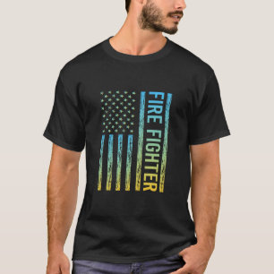 Blue Yellow USA Flag - Fire Fighter T-Shirt