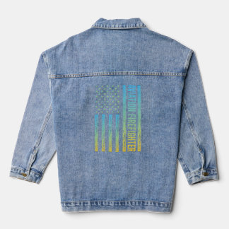Blue Yellow USA Flag - Firefighter Denim Jacket