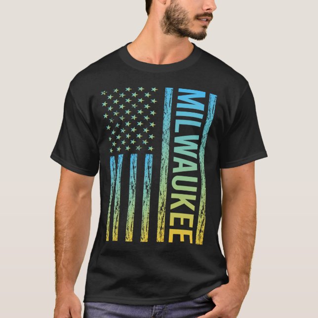 Blue Yellow USA Flag - Milwaukee T-Shirt (Front)