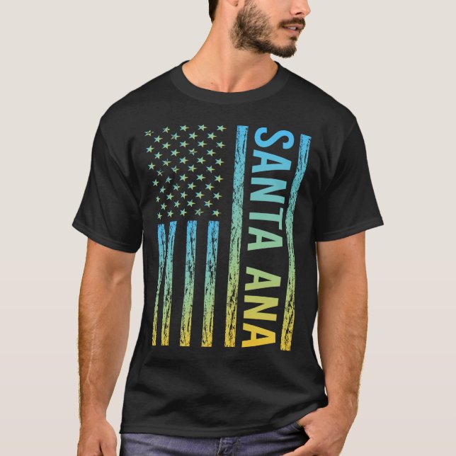 Blue Yellow USA Flag - Santa Ana T-Shirt (Front)