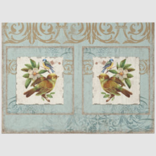 Blue Yellow Vintage Bird French Ephemera Decoupage Tissue Paper