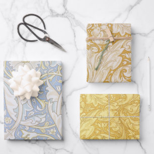 Blue Yellow Vintage Floral Morris Patterns Wrapping Paper Sheet