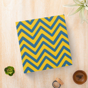 Blue Yellow Vintage Retro Chevron Pattern Binder