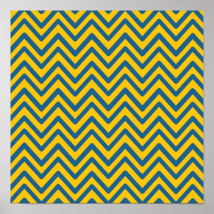 Blue Yellow Vintage Retro Chevron Pattern Poster