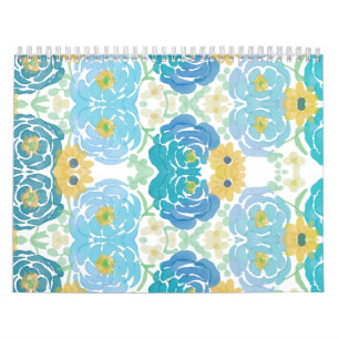 Blue & Yellow Watercolor Floral Calendar