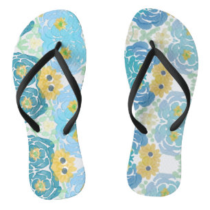 Blue & Yellow Watercolor Floral Flip Flops