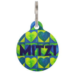 Blue Yellow Watercolor Heart Hearts Love Dog Tag