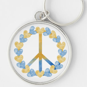 BLUE & YELLOW WATERCOLOR HEARTS & PEACE SIGN KEYCHAIN