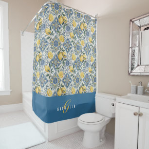 Blue Yellow Watercolor Lemon Monogram