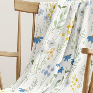 Blue Yellow Watercolor Wildflower Fleece Blanket