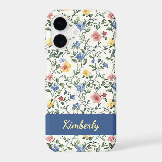 Blue Yellow Watercolor Wildflower Monogram Name (Back)