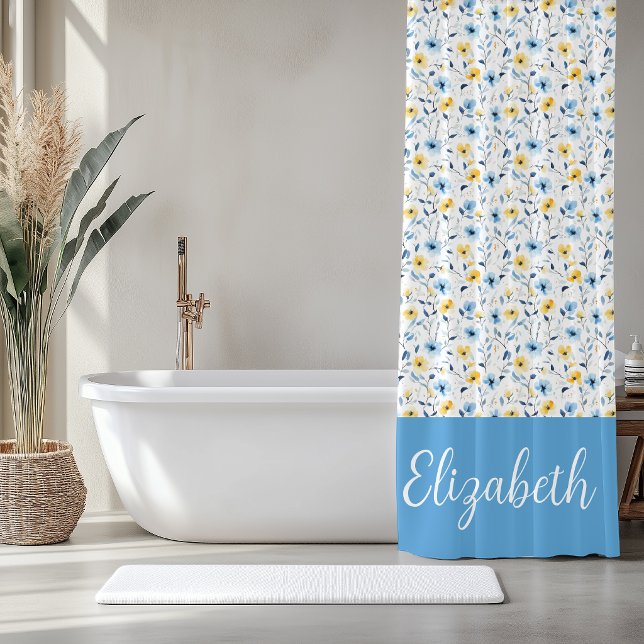 Blue Yellow Watercolor Wildflower Monogram Name (Creator Uploaded)