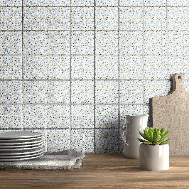 Blue Yellow Watercolor Wildflower  Tile (Creator Uploaded)