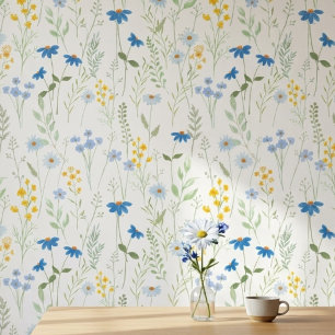 Blue Yellow Watercolor Wildflower Wallpaper