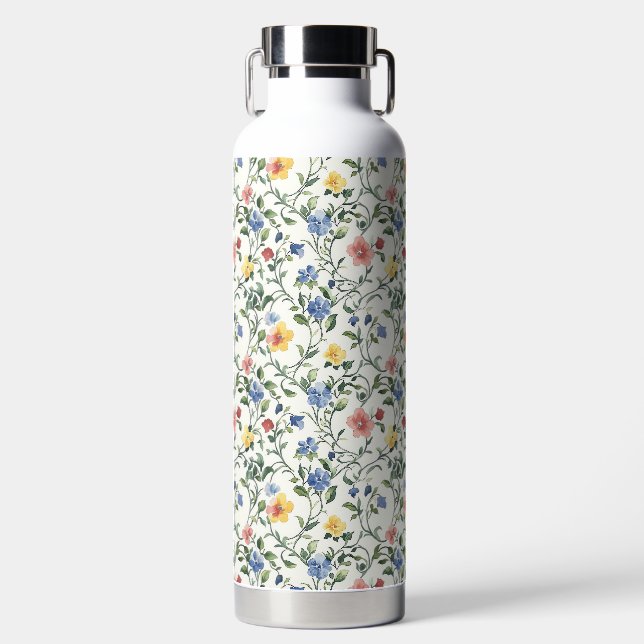 Blue Yellow Watercolor Wildflower  Water Bottle (Front)