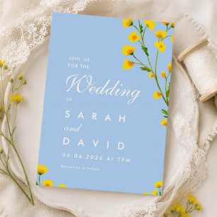 Blue & Yellow watercolor wildflowers wedding Invitation