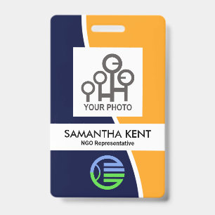 Blue Yellow Wave Photo Template Staff ID Badge