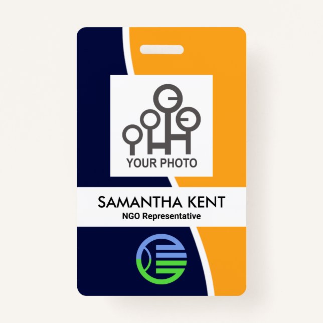 Blue Yellow Wave Photo Template Staff ID Badge (Front)