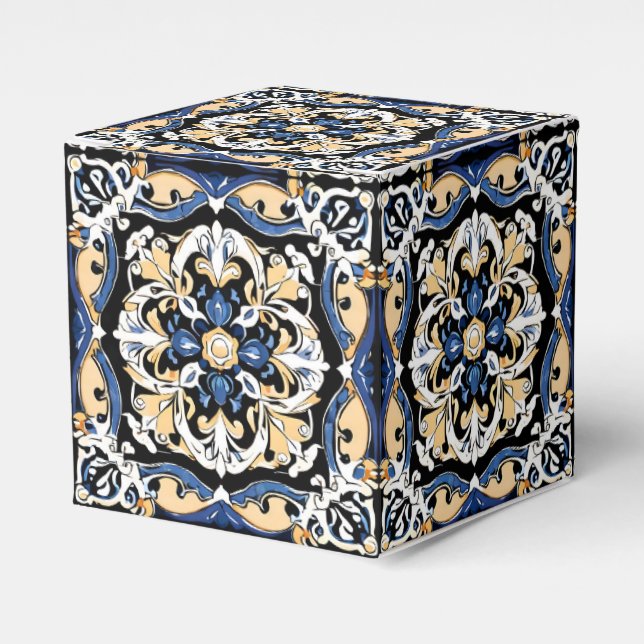 Blue Yellow White Black Azuleju Spanish Moroccan Favor Box (Front Side)