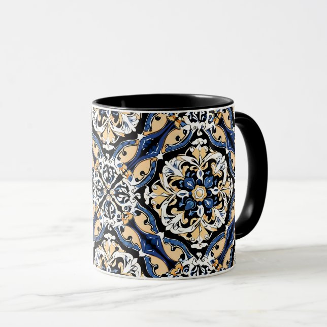 Blue Yellow White Black Azuleju Spanish Moroccan Mug (Front Right)