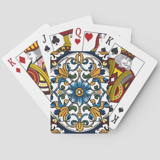 Blue Yellow White Black Azuleju Spanish Moroccan Playing Cards (Back)