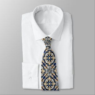 Blue Yellow White Black Azuleju Spanish Moroccan Tie