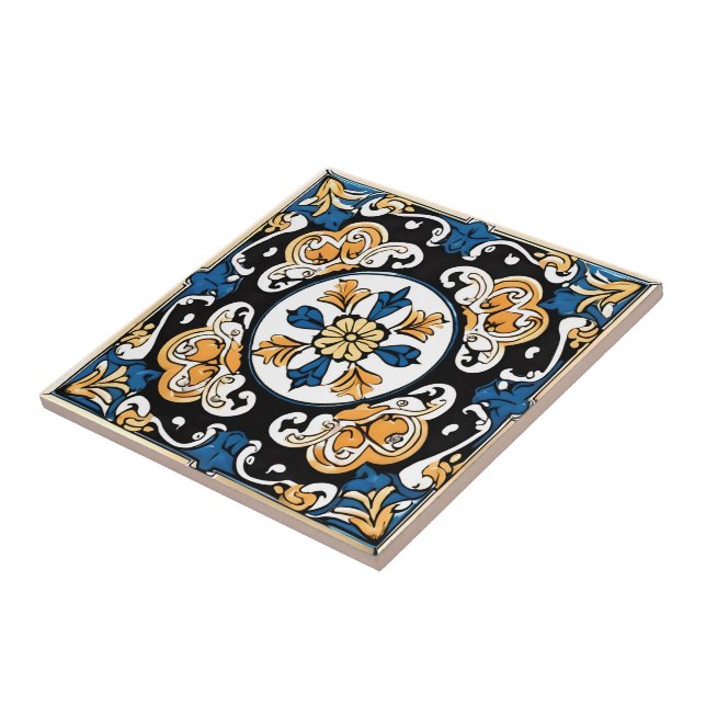 Blue Yellow White Black Azuleju Spanish Moroccan Tile (Side)