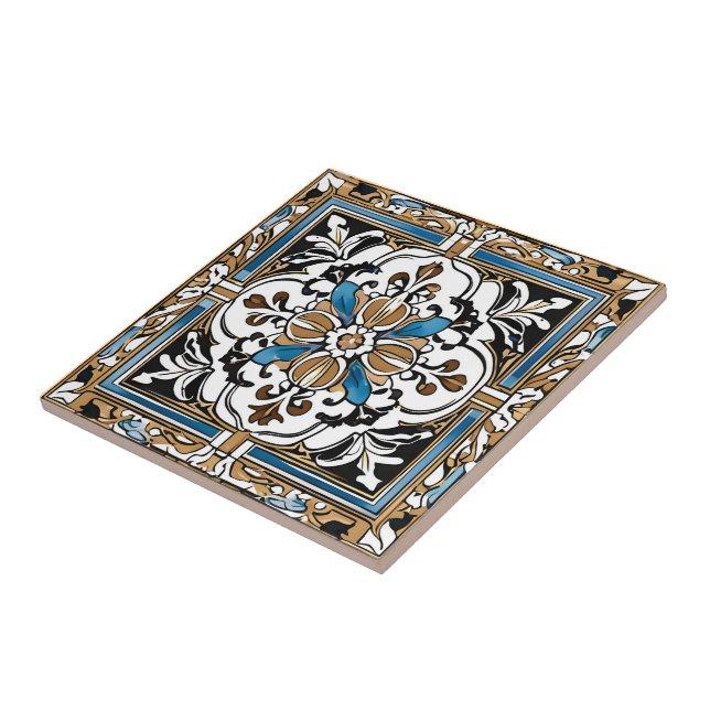 Blue Yellow White Black Azuleju Spanish Moroccan Tile (Side)