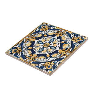 Blue Yellow White Black Azuleju Spanish Moroccan Tile
