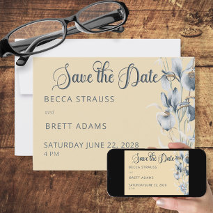 Blue Yellow & White Floral Save the Date Card