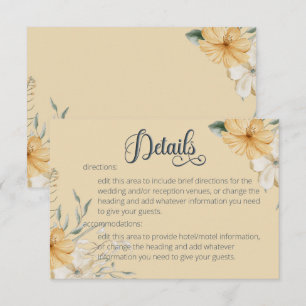 Blue Yellow & White Floral Wedding Details Enclosure Card