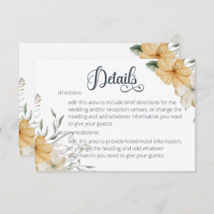 Blue Yellow & White Floral Wedding Details Enclosure Card