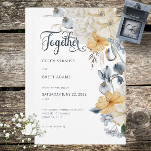 Blue Yellow & White Floral Wedding Invitation