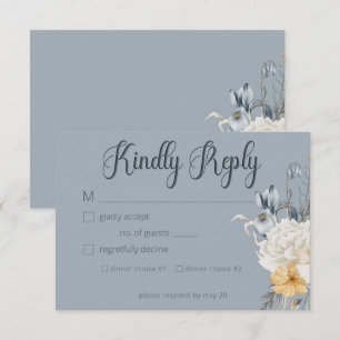 Blue Yellow & White Floral Wedding RSVP Card