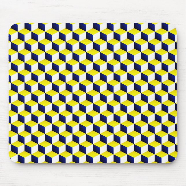 Blue, Yellow, White Shaded 3D Look Cubes Mouse Pad (Front)