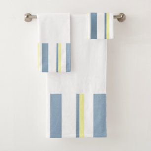 Blue Yellow White Watercolor Stripes Bath Towel Set