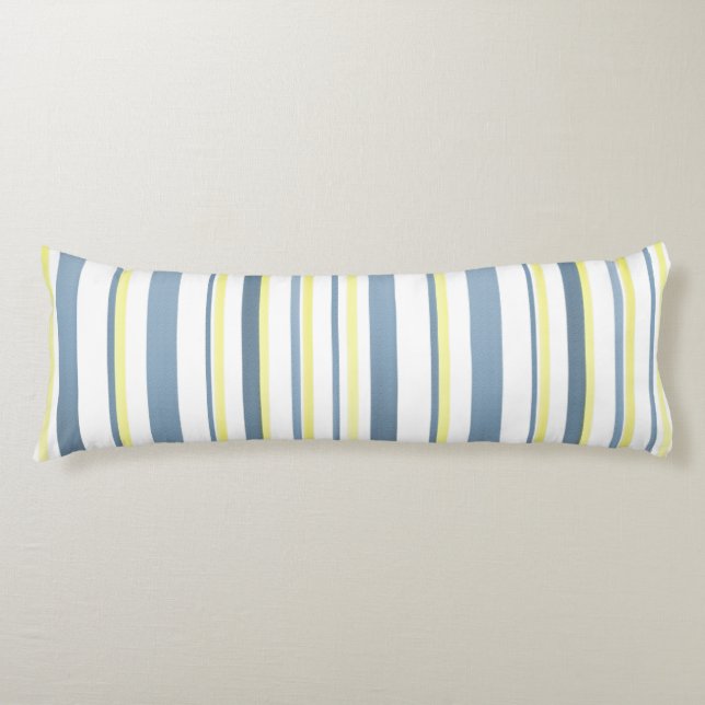 Blue Yellow White Watercolor Stripes Body Pillow (Front)