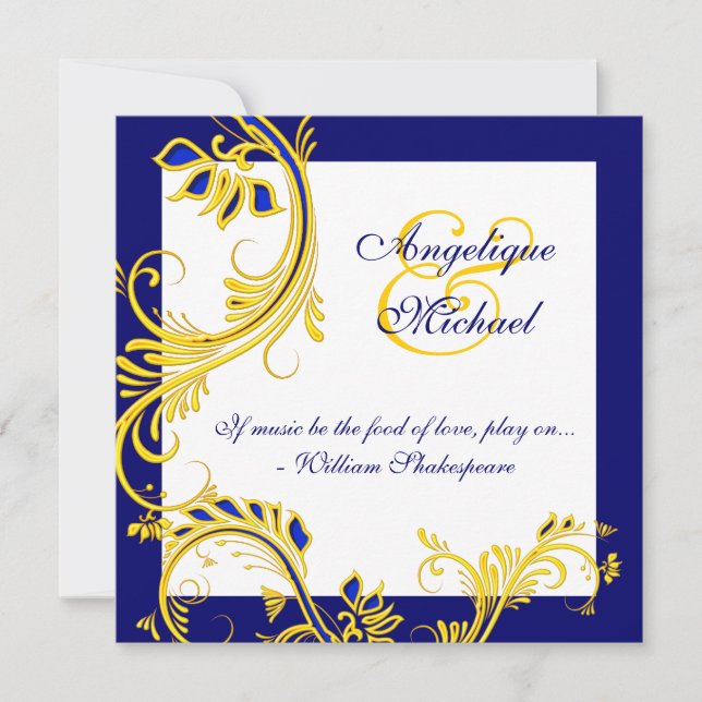 Blue yellow white wedding anniversary elegant invitation (Front)