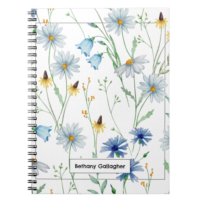 Blue & Yellow Wildflower Daisies | Personalized  Notebook (Front)