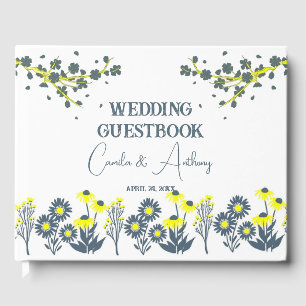 Blue Yellow Wildflower Floral Boho Wedding Guest Book