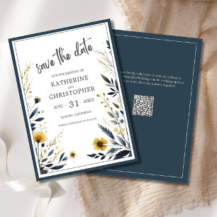 Blue Yellow Wildflowers Elegant Wedding Save The Date