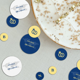 Blue & Yellow World Map Destination Wedding Confetti