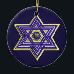 Blue & Yellow Woven Star of David Ornament<br><div class="desc">Perfect for Hanukkah or any time of year,  a deep blue background sets off an intricate Star of David in blue and yellow.</div>