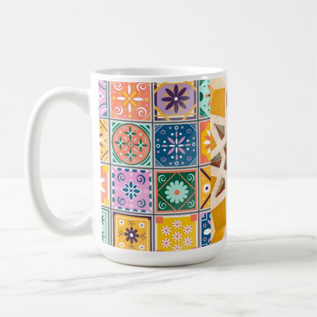 Blue & Yellow Zellij Mosaic Pattern Coffee Mug (Left)