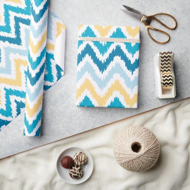 Blue Yellow Zigzags Ikat Pattern Wrapping Paper (Crafts)