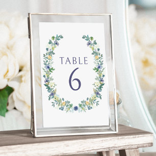 Blue yelow floral wreath bohemian rustic wedding invitation