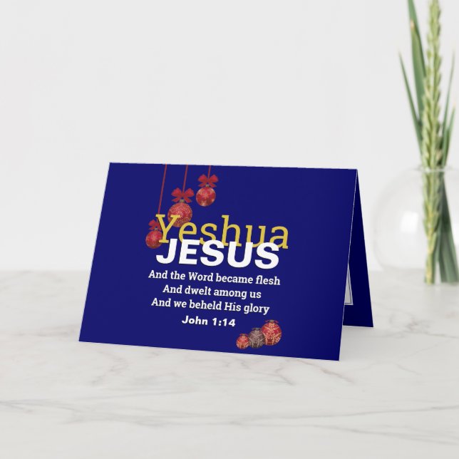 Blue YESHUA JESUS Christmas Holiday Card (Front)