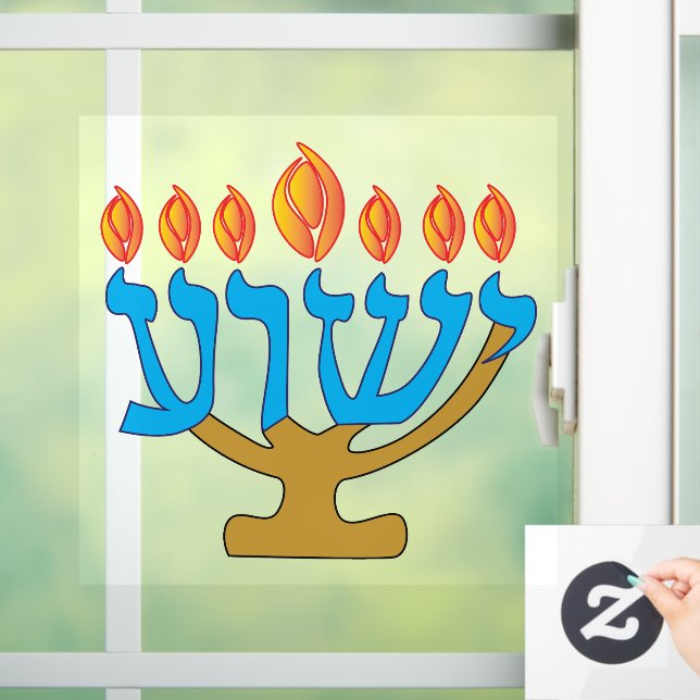 Blue Yeshua Menorah Window Cling (Home)