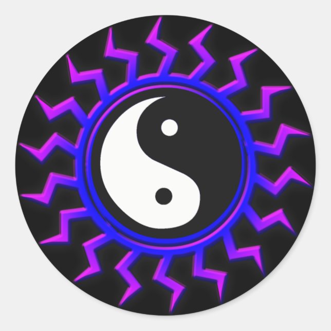 Blue Yin Yang Balanced Sun Classic Round Sticker (Front)