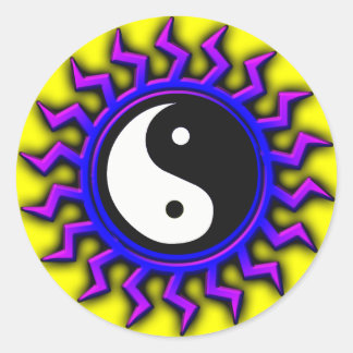 Blue Yin Yang Balanced Sun Classic Round Sticker